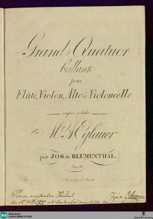 Grand Quatuor brillanto : pour flute, violon, alto & violoncelle; oeuv. 31