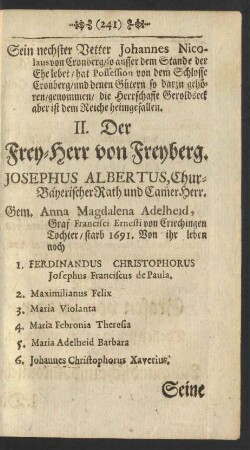 II. Der Frey-Herr von Freyberg.