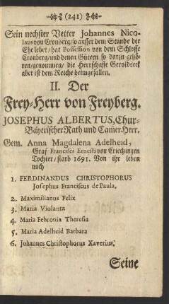 II. Der Frey-Herr von Freyberg.