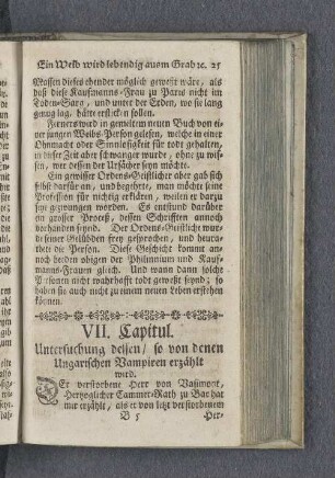 VII. Capitul. Untersuchung dessen / so von denen Ungarischen Vampiren erzählt wird.