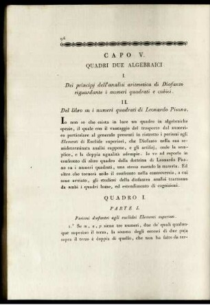 Capo V. Quadri due Algebraici.