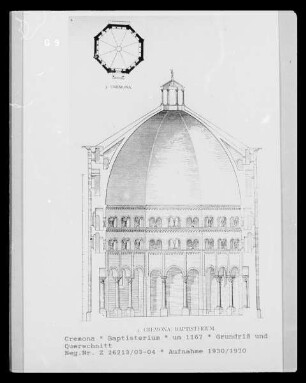 Querschnitt und Grundriss des Baptisteriums in Cremona