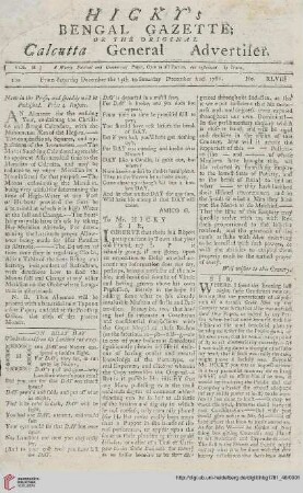 48: Hicky's Bengal gazette, or The original Calcutta general advertiser