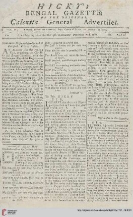 48: Hicky's Bengal gazette, or The original Calcutta general advertiser