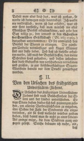§. II. Von den Ursachen des frühzeitigen Universitäten-Ziehens