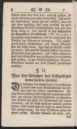 §. II. Von den Ursachen des frühzeitigen Universitäten-Ziehens
