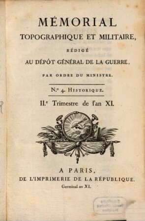 Mémorial topographique et militaire, 4. 1802/03 = XI [Franz. Revolution]