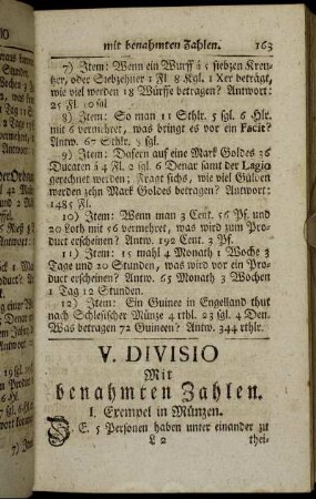 V. Divisio Mit benahmten Zahlen.