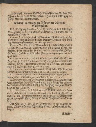Teutsche Theologische Bücher der Römisch-Catholischen.