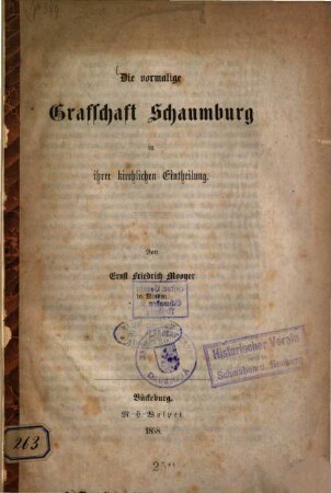 Die vormalige Grafschaft Schaumburg in ihrer kirchlichen Eintheilung