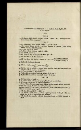 Corrections and Additions to be made in Vols. I., II., III.