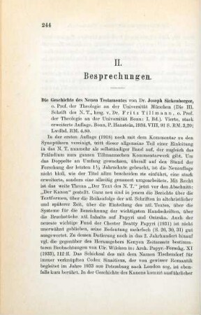 244-245 [Rezension] Sickenberger, Joseph, Die Geschichte des neuen Testamentes