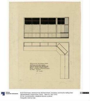 Herrenzimmer, Bücherschrank, Grundriss und Ansicht (Auftrag Klein)