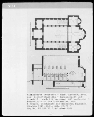 Michelstadt-Steinbach, Einhardsbasilika, Längsschnitt und Grundriss