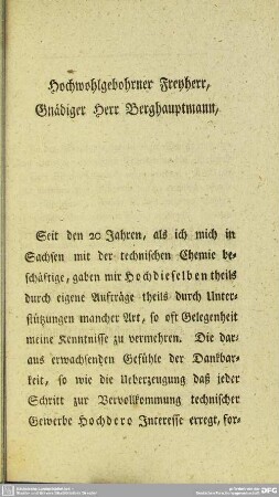 Hochwohlgebohrner Freyherr, Gnädiger Herr Berghauptmann