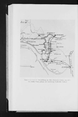 Karte 2 (zu S. 111 f.): Linienführung der Bahn Glückstadt-Itzehoe von 1857; die östliche Trasse gelangte zur Ausführung (Stadtarchiv Itzehoe)