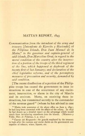 Matta's report, 1843