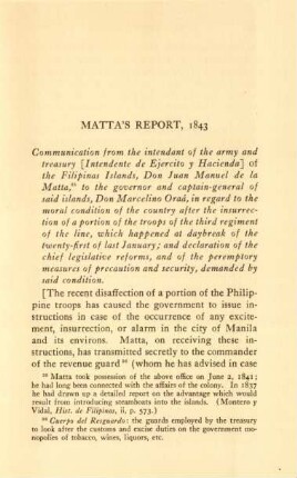 Matta's report, 1843