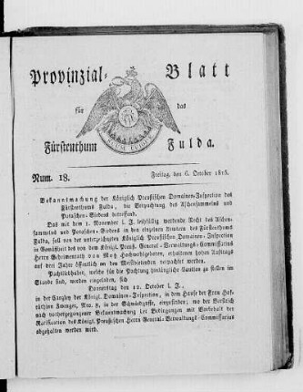 Num. 18., Ausgabe vom 6. Oktober 1815