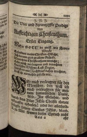 Die Vier und Zwantzigste Predigt vom Auffrichtigen Christenthum.