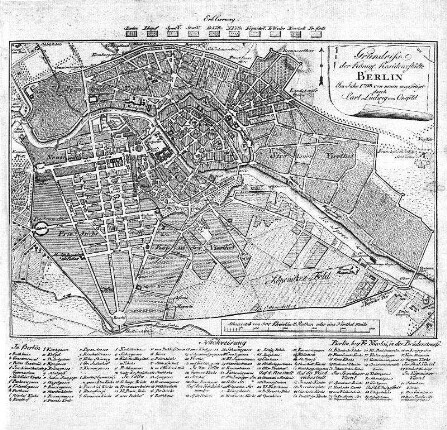 Karte: Grundriss der Königl. Residenzstädte Berlin im Jahr 1798 von neuen angefertiget durch Carl Ludwig von Oesfeld