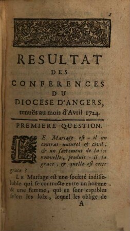 Conferences Ecclesiastiques Du Diocese D'Angers, [17]. Sur le Mariage comme sacrement & comme contrat civil
