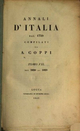 Annali d'Italia dal 1750, 7. Dal 1820 al 1829