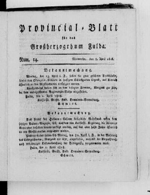 Num. 14, Ausgabe vom 8. April 1818 [S. 178 fehlt]