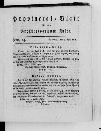 Num. 14, Ausgabe vom 8. April 1818 [S. 178 fehlt]