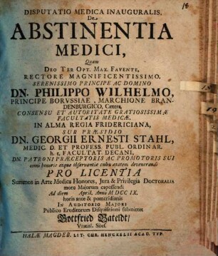 Disp. med. inaug. de abstinentia medici