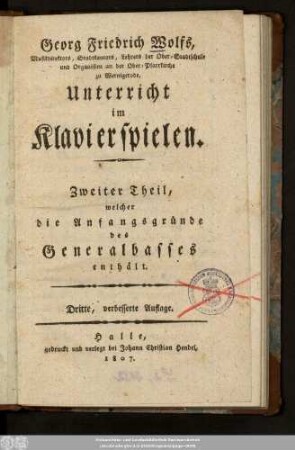 Zweiter Theil: Welcher die Anfangsgründe des Generalbasses enthält