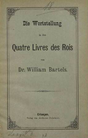 Die Wortstellung in den "Quatre livres des Rois"