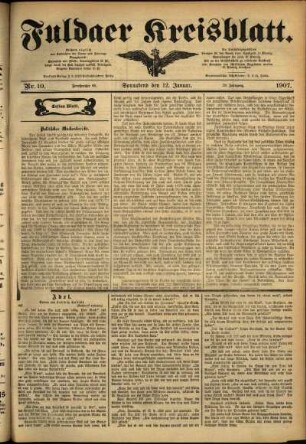 Erste Ausgabe vom Samstag, den 12. Januar 1907.