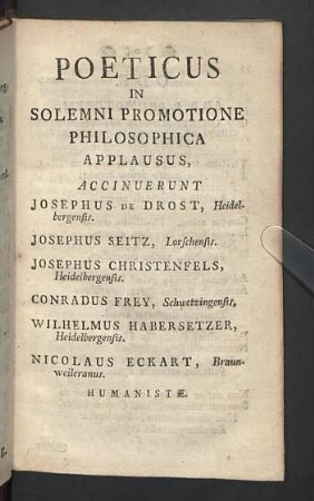 Poeticus in Solemni Promotione Philosophica Applausus