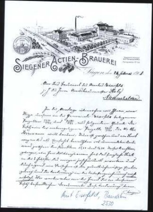 Firmenbriefkopf Siegener Actien - Brauerei