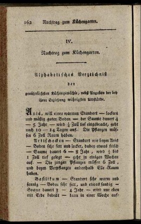 IV. Nachtrag zum Küchengarten