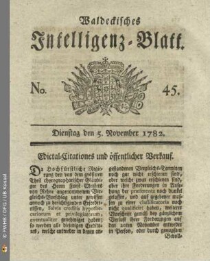 No. 45, Dienstag den 5. November 1782