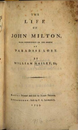 The Life of John Milton : with Conjectures on the origin of Paradise Lost ; (Appendix, containing extracts from the Adamo of Andreini: with an Analysis ...)