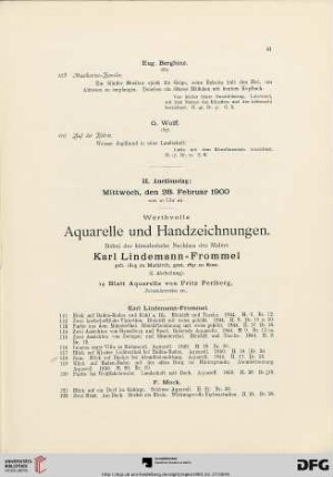 Werthvolle Aquarelle und Handzeichnungen (Nr. 111-315)