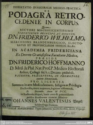 Dissertatio Inauguralis Medico-Practica De Podagra Retrocedente In Corpus