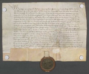 Bischof Siegfried von Speyer entscheidet einen Streit zwischen Abt Eberhard von Odenheim und dem Ritter Diether von Angelloch über die Ansprüche des Klosters auf die von den Häusern und Hofstätten zu Angelloch fälligen Ernte- und Fastnachtshühner, die von den Einwohnern zu leistenden Fronden, den Zehnten zu Angelloch etc.
