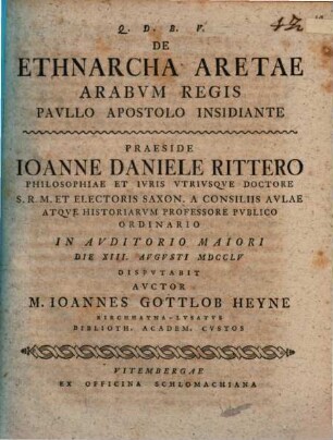 De ethnarcha Aretae, Arabum regis, Paullo Apostolo insidiante