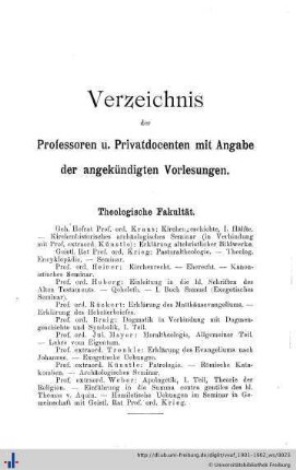 Verzeichnis der Professoren und Privatdocenten