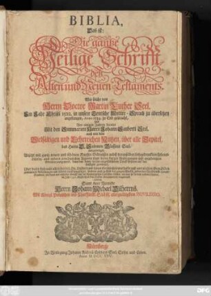 Biblia, Das ist: Die gantze Heilige Schrifft, deß Alten und Neuen Testaments.