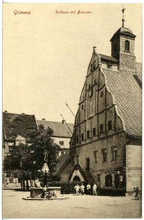 Grimma. Rathaus mit Brunnen