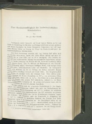 Über Konkurrenzfähigkeit des landwirtschaftlichen Kleinbetriebes.