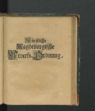 Fürstliche Magdeburgische Process-Ordnung.