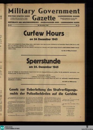 Military Government gazette : a weekly published by the Office of Military Government North Baden (US-Zone) containing of measures adopted by Military Government = Amtsblatt der Militärregierung