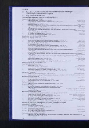 III Fakultäten, Fachbereiche und wissenschaftliche Einrichtungen - Lehrkörper und Veranstaltungen -