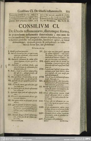 Consilium CI. De schedis testamentariis, illarumque forma, in praecedente testamento determinata; [...]